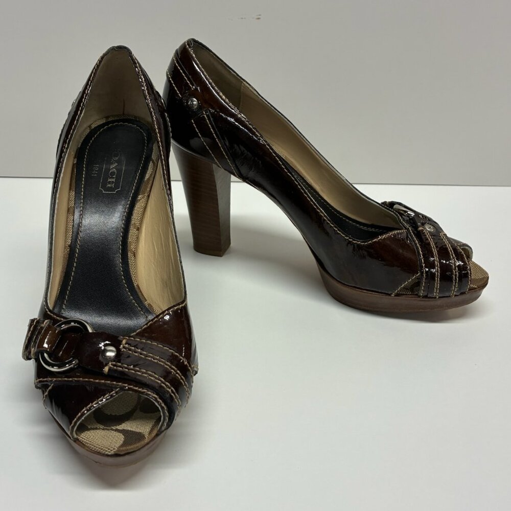 Women's Y2K Coach Heather peep-toe platform heels